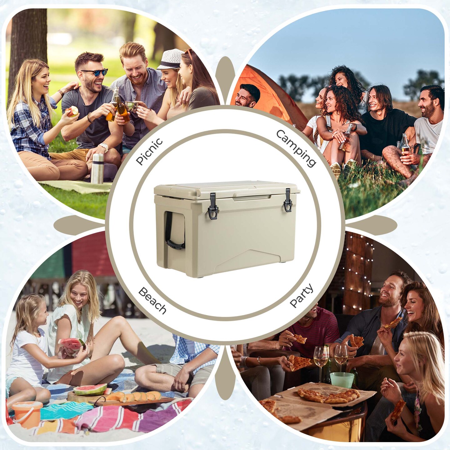 Costway 50 QT Rotomolded Cooler Portable Ice Chest Ice Retention for 5-7 Days Charcoal/Tan