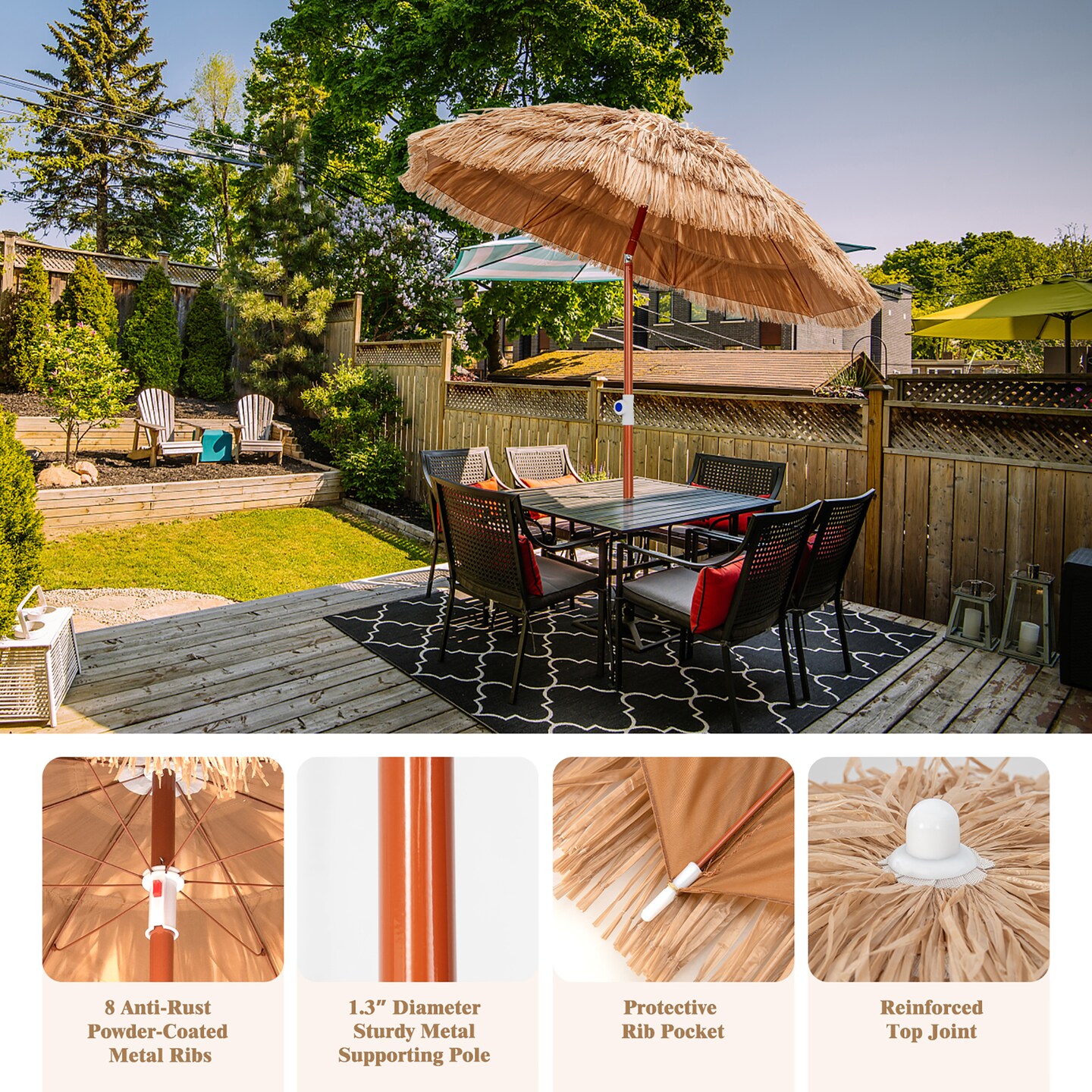 Costway Patio 6FT Tropical Thatched Tiki Beach Umbrella Portable Outdoor Market Tilt