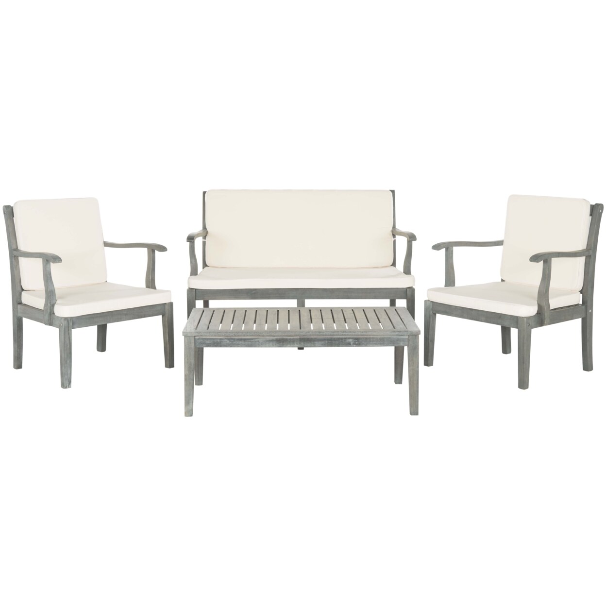 Safavieh   Outdoor Collection Fresno 4-Piece Patio Set Ash Grey/Beige