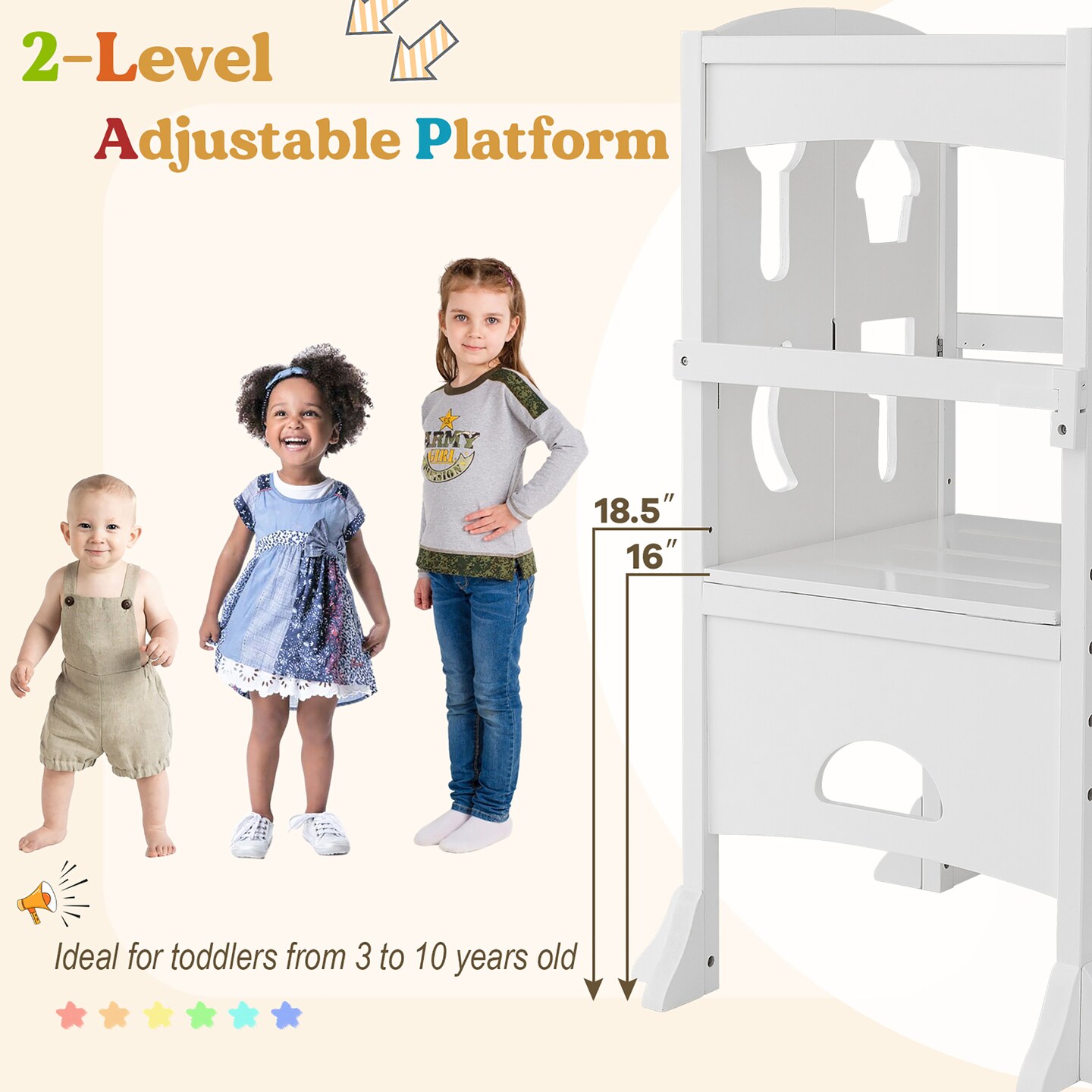 Costway Folding Kitchen Kids Step Ladder Stool Wooden Toddler Safety Tower Helper Coffee/White