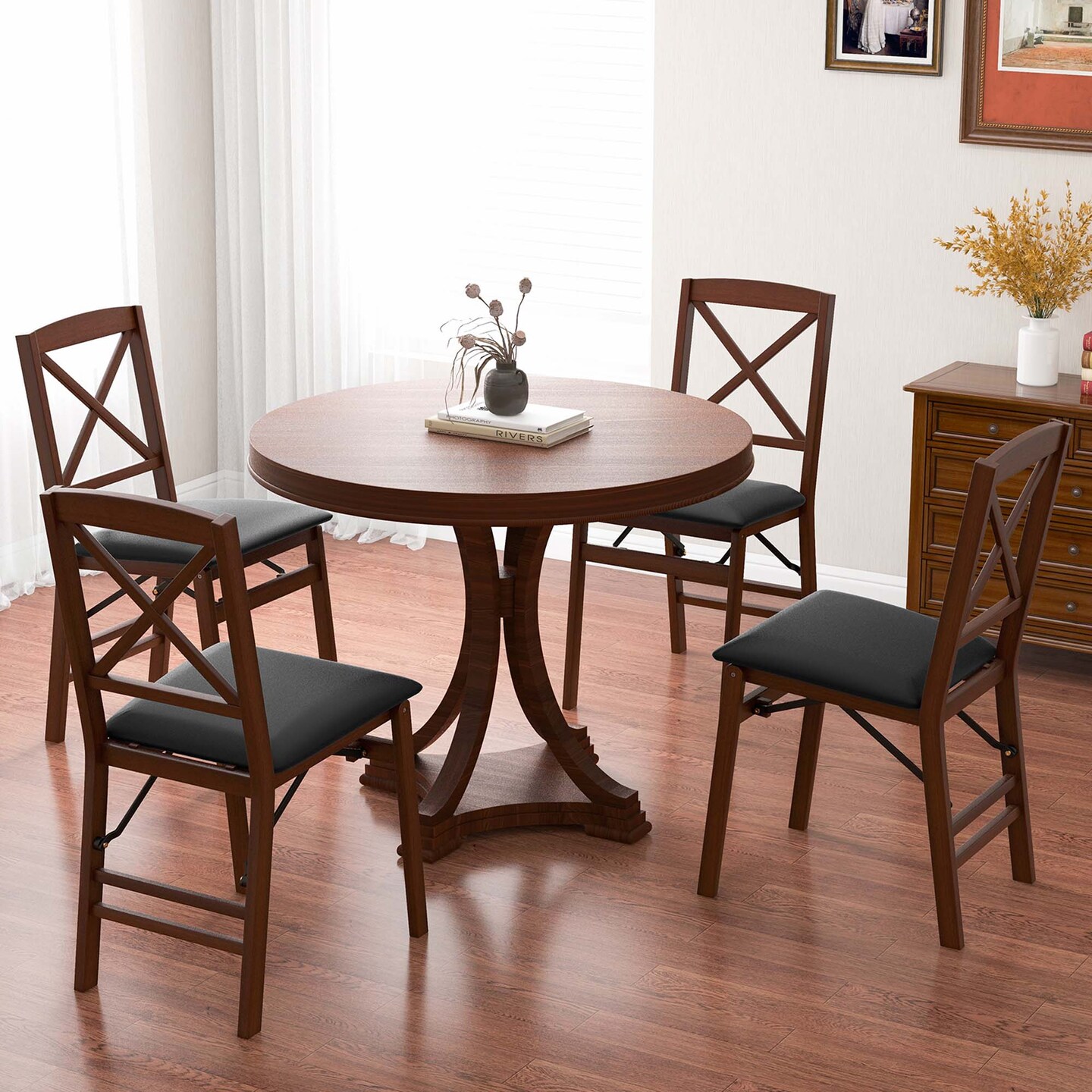 Costway 2 Pack Folding Dining Chairs Foldable Chairs with PVC Padded Seat &#x26; High Backrest