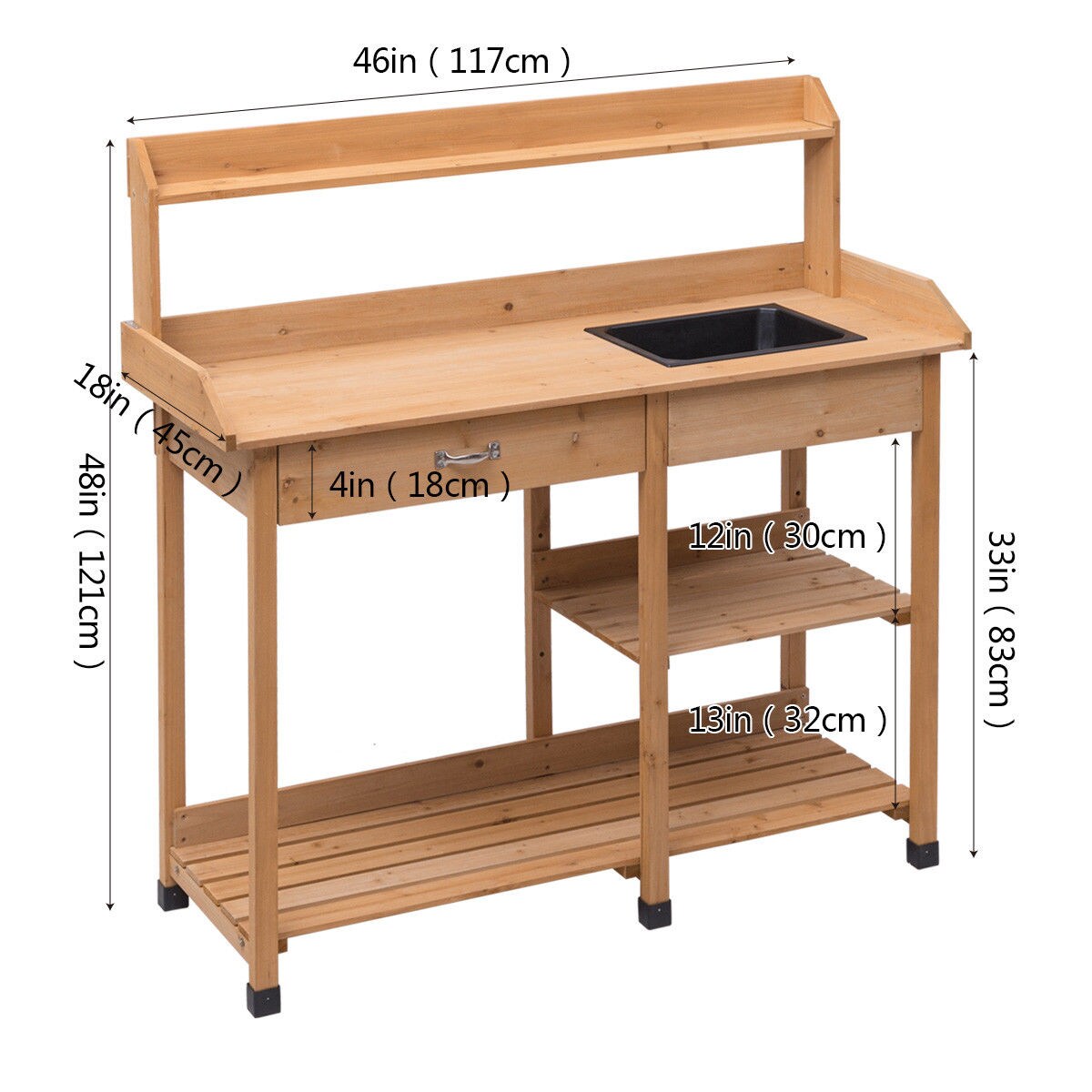 Outdoor Garden Potting Bench Lawn Patio Table Storage Shelf Work Station