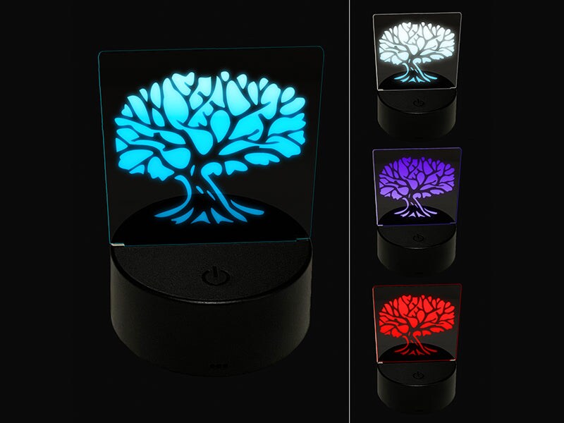 Tree with Exposed Branches and Leaves 3D Illusion LED Night Light Sign Nightstand Desk Lamp