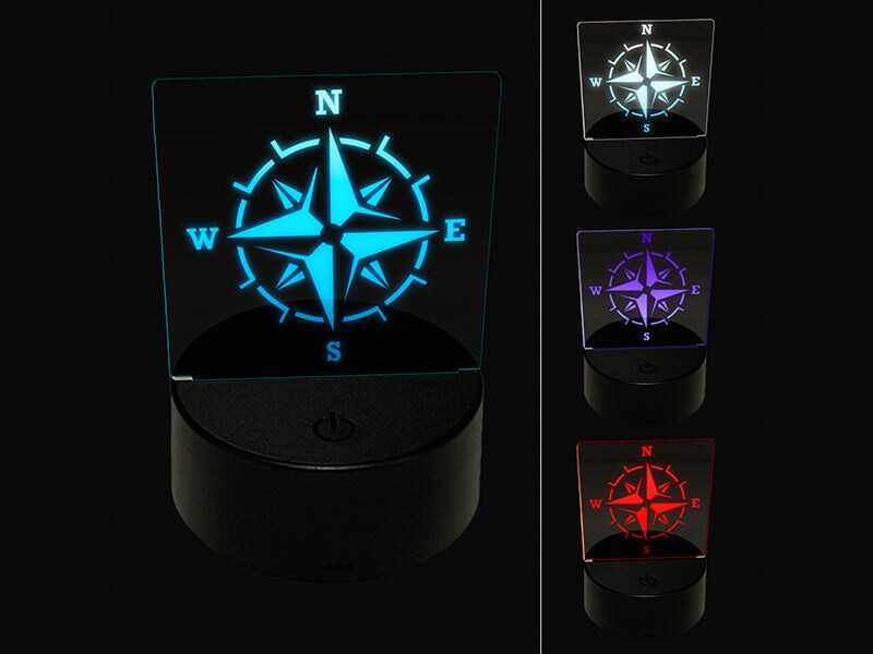 Vintage Nautical Compass Rose 3D Illusion LED Night Light Sign Nightstand Desk Lamp