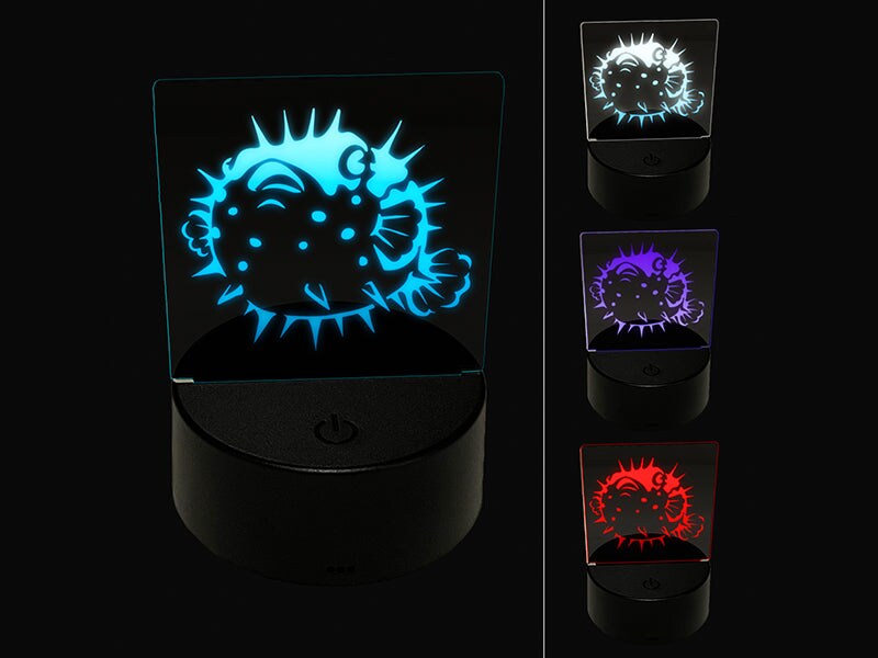 Startled Spiny Puffed Pufferfish Funny Fugu 3D Illusion LED Night Light Sign Nightstand Desk Lamp