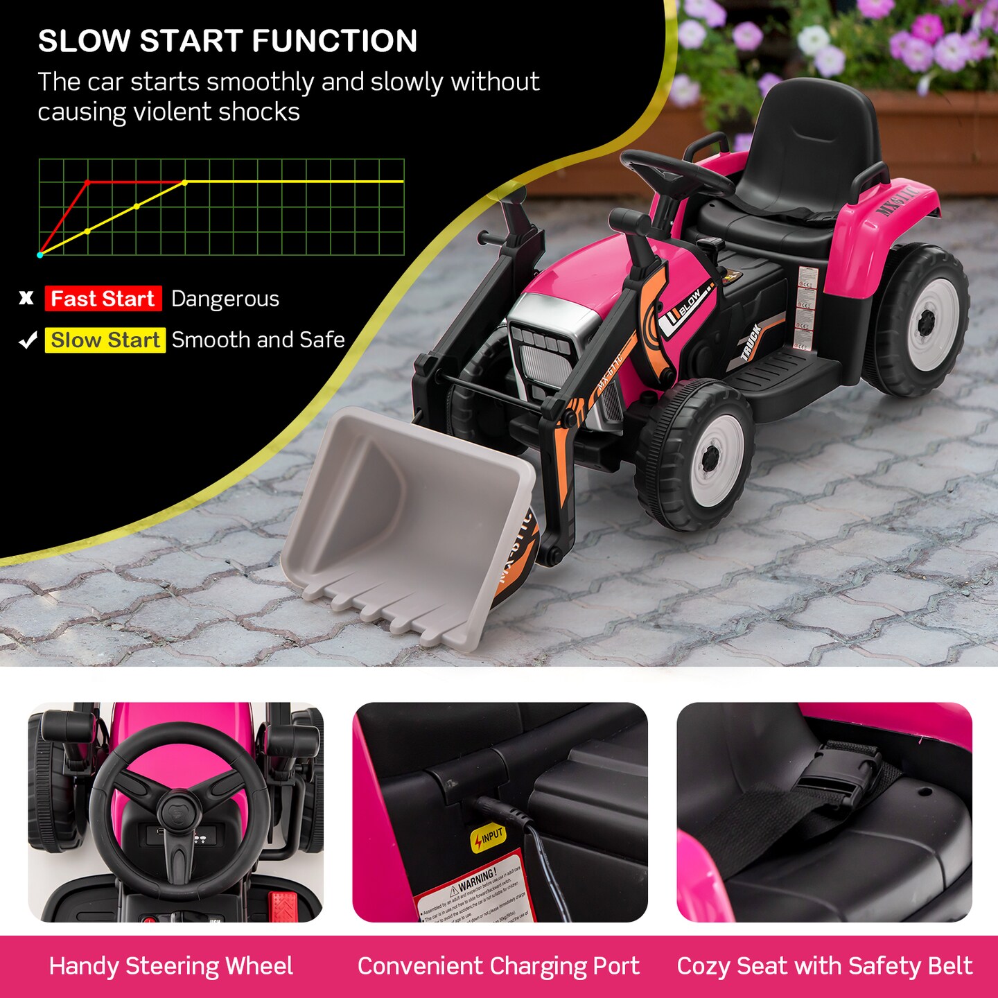 Kids Ride-On Excavator with Manual and Remote Control, LED Lights