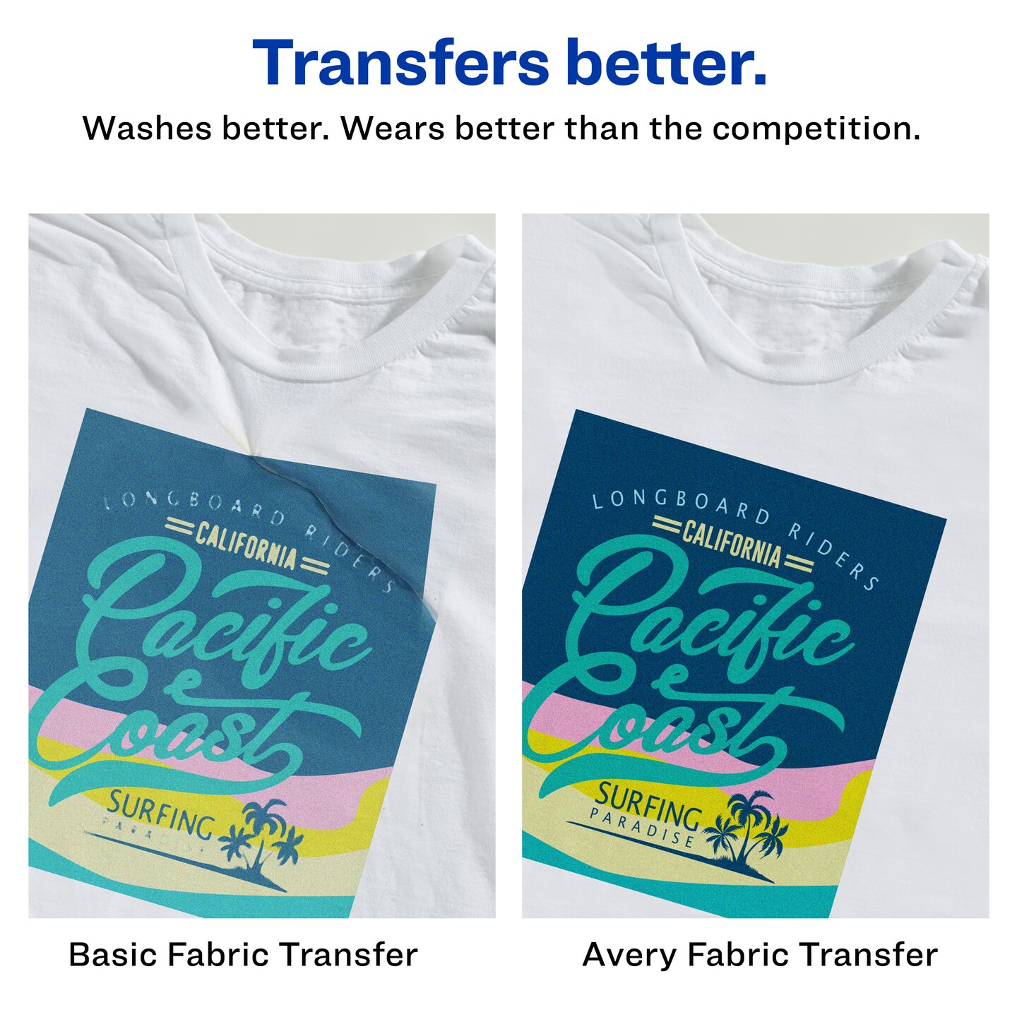 Avery Light Transfer Paper for T-Shirts, 2&#x22; x 3&#x22; Pre Die-Cut Iron-On Rectangle Transfers, Print-to-the-Edge, 3 Sheets of Heat Transfer Paper, 24 Total (02234)