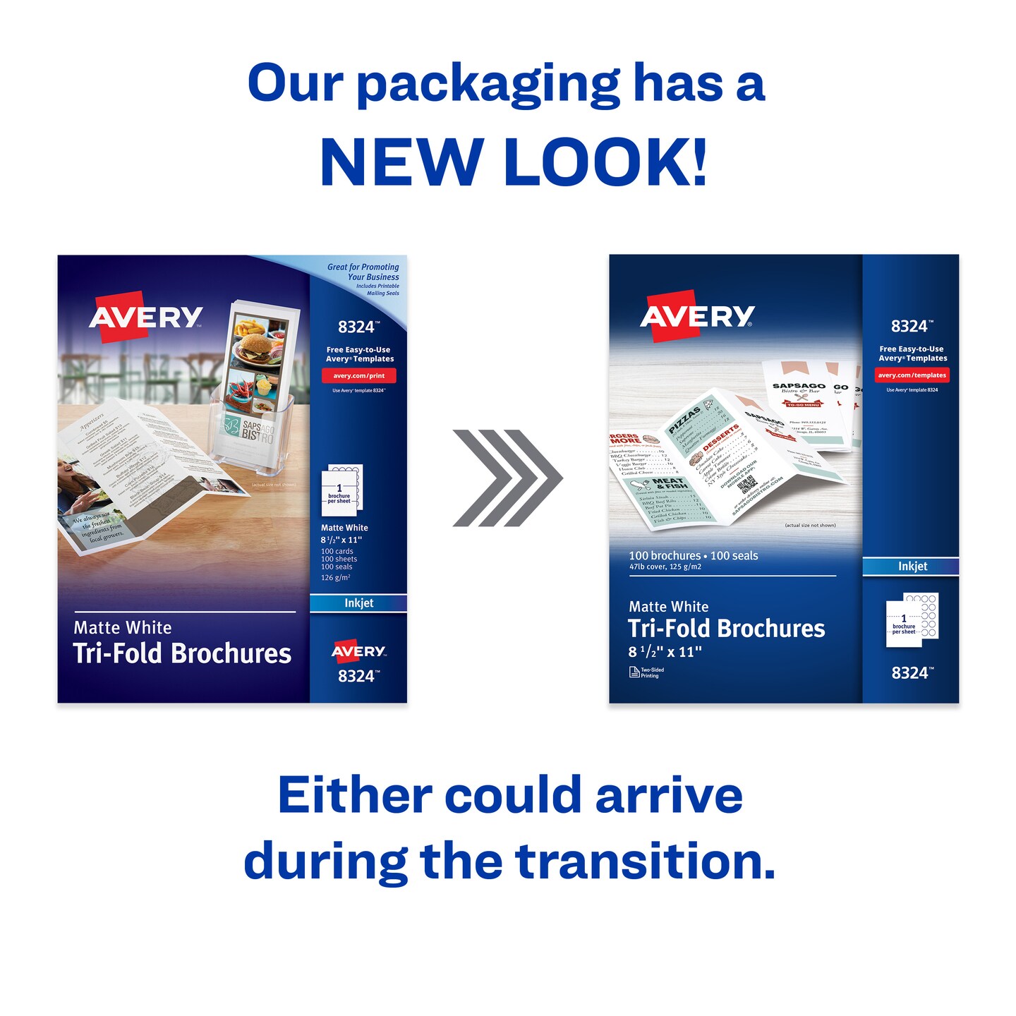 Avery Printable Tri-Fold Brochures with Mailing Seals, 8.5&#x22; x 11&#x22;, Matte White, 100 Blank Brochure Paper for Inkjet Printers (8324)