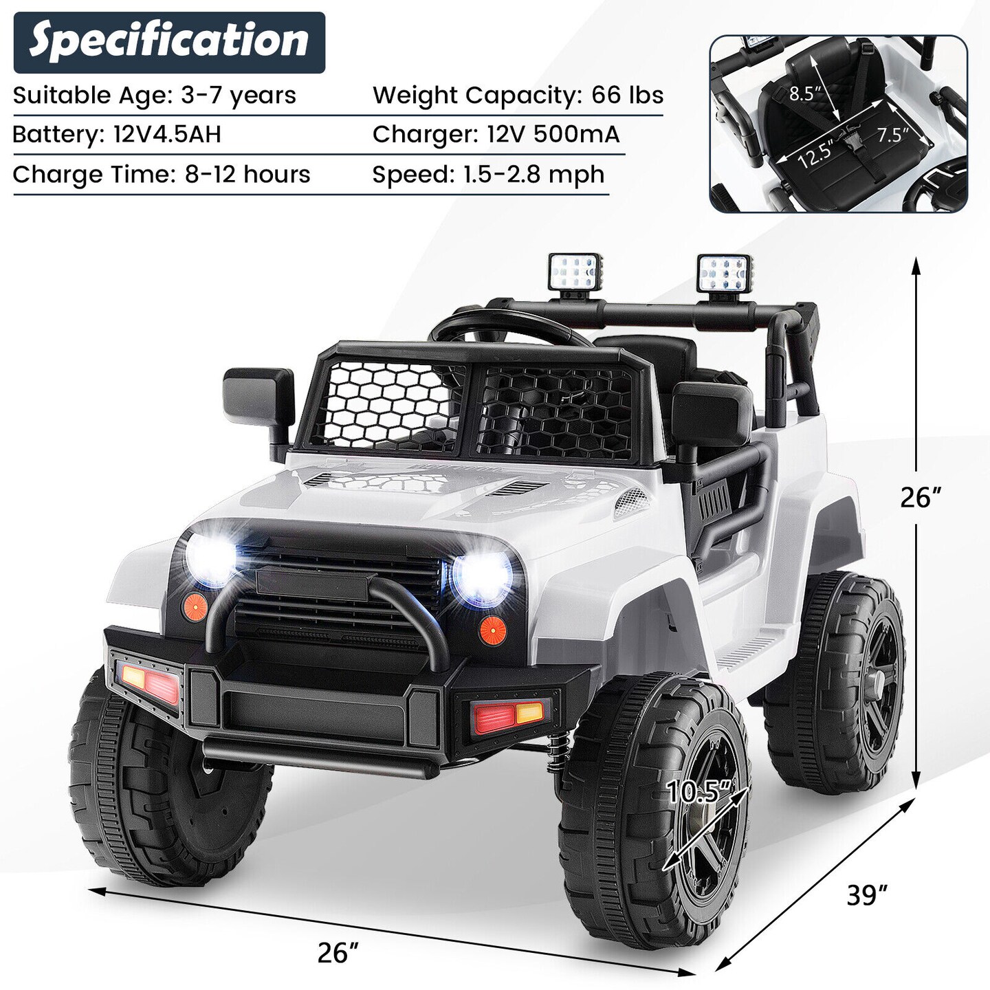 12V Kids Ride On Truck with Remote Control and Headlights