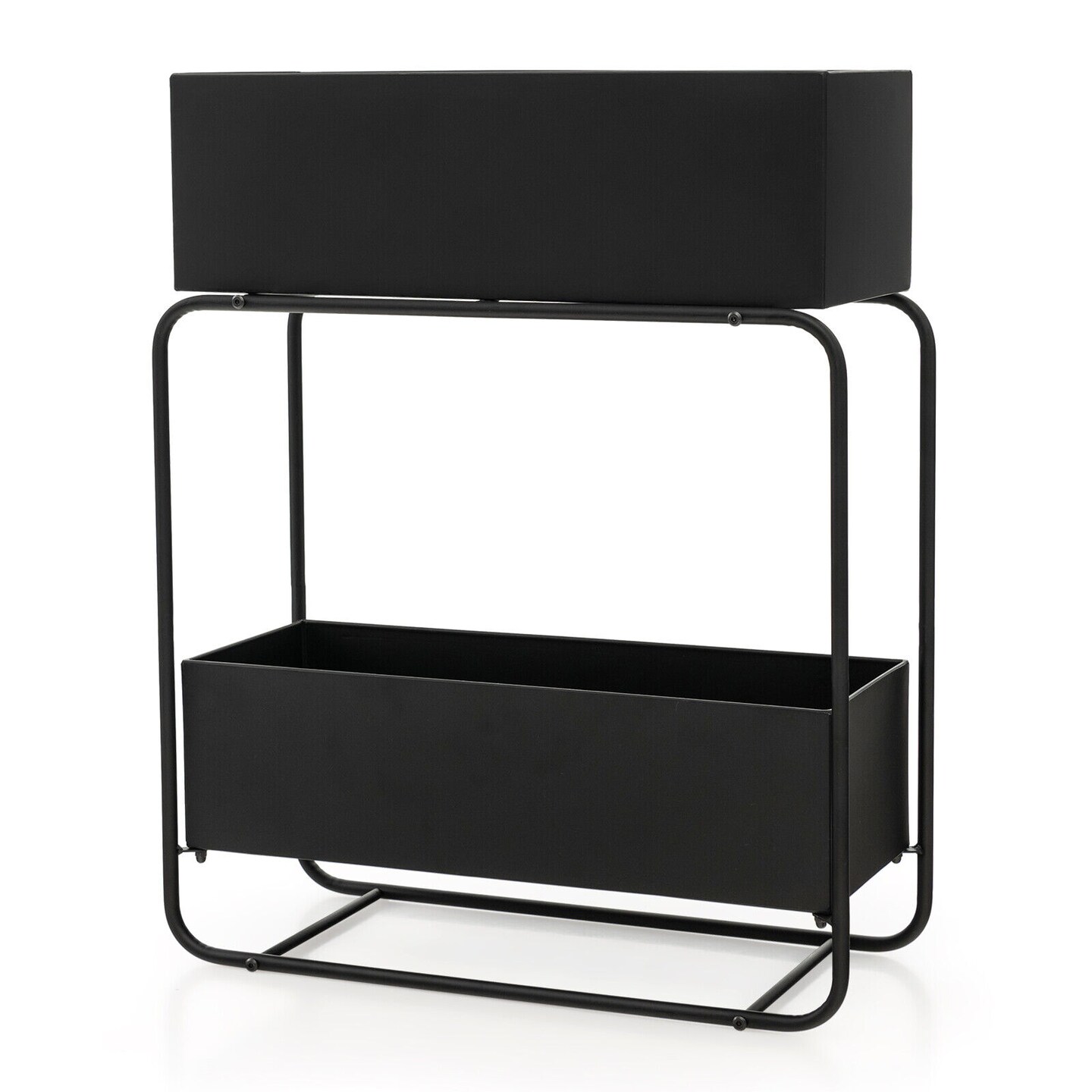 2-Tier Metal Elevated Garden Bed with Raised Flower Box-Black