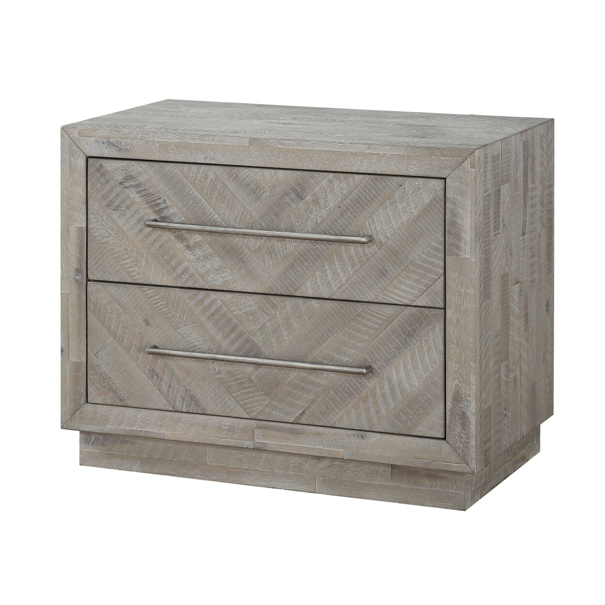 Saltoro Sherpi Wooden Nightstand with Inlaid Pattern and 2 Drawers, Weathered Brown-