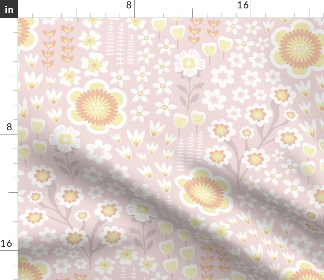 Pastel Wildflowers Pale Colors Pink And Yellow Soft Hues Feminine Custom Printed Fabric by Spoonflower Various Fabrics by the Yard or Fat Quarter
