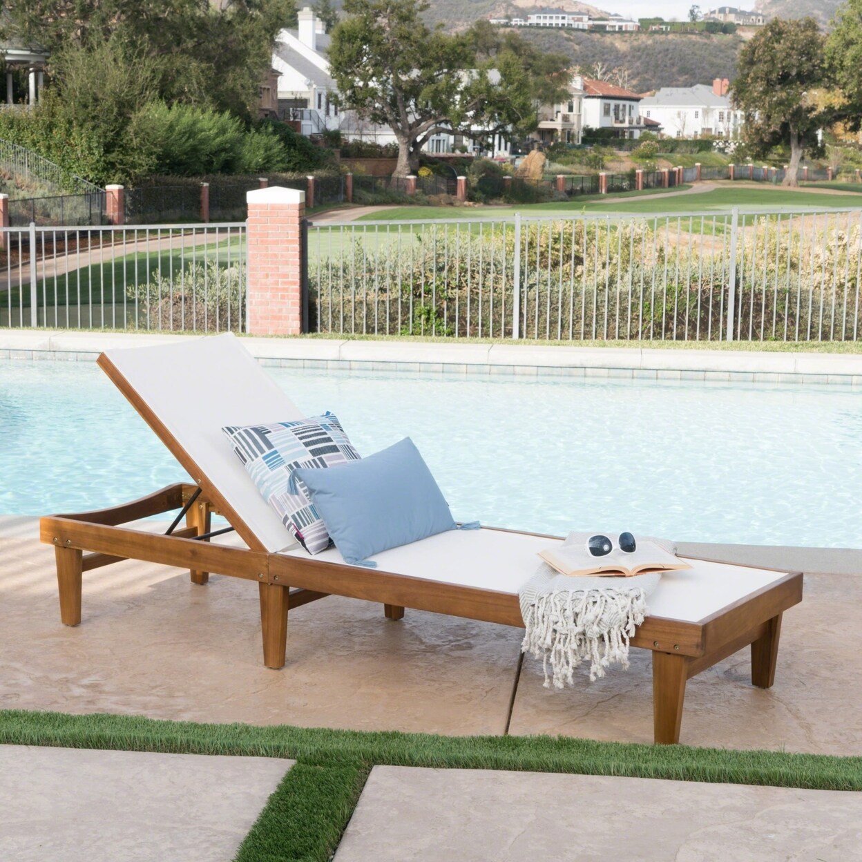 GDFStudio Della Outdoor Mesh Chaise Lounge with Acacia Wood Frame