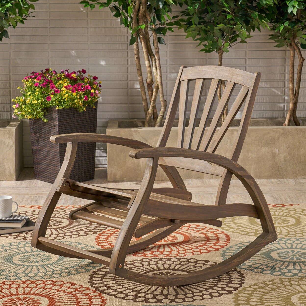 GDFStudio Alva Outdoor Acacia Wood Rocking Chair with Footrest