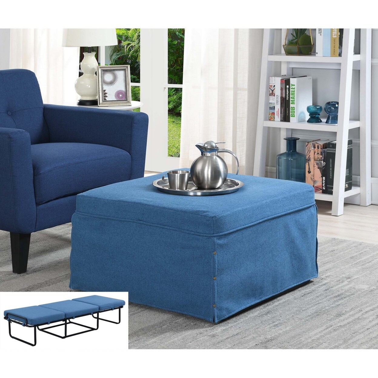 Convenience Concepts Designs4Comfort Folding Bed Ottoman , Soft Blue Fabric