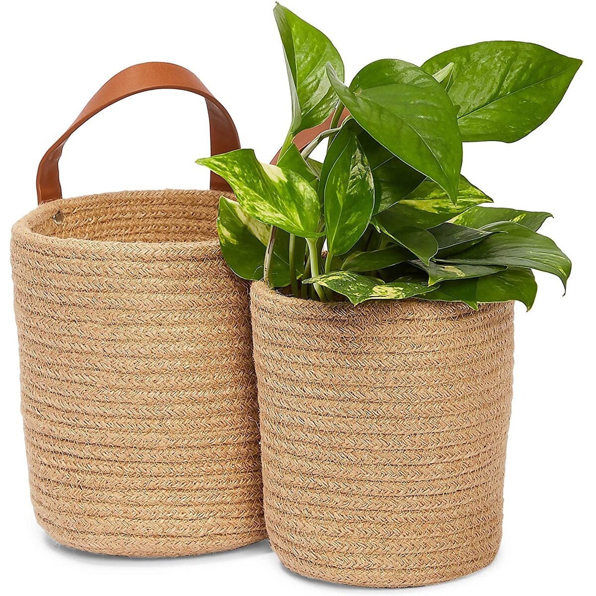 Jute Hanging Planter Pots, Woven Plant Basket (2 Sizes, Brown, 2 Pack)