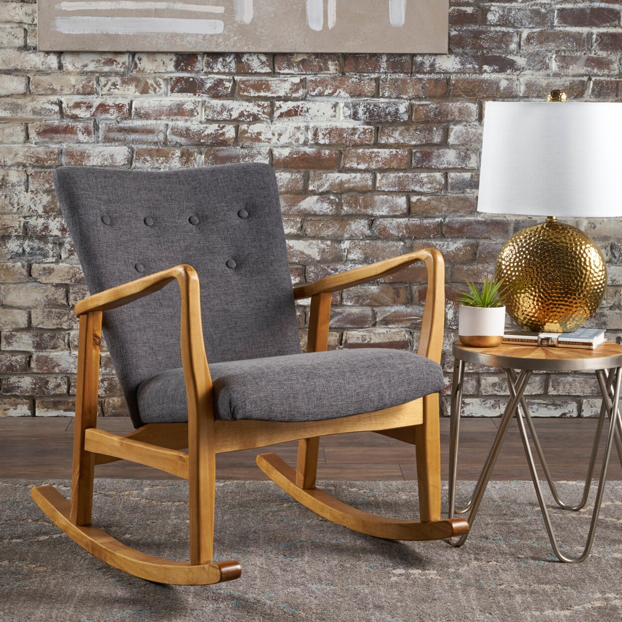 GDFStudio Collin Mid Century Fabric Rocking Chair, Color: Grey, Size ...