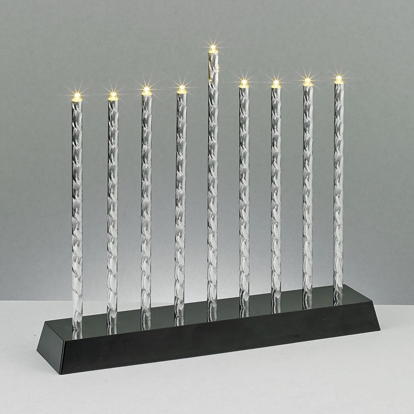 Rite Lite 10&#x22; Gray and Silver Battery Operated Diamond Cut LED Hanukkah Menorah