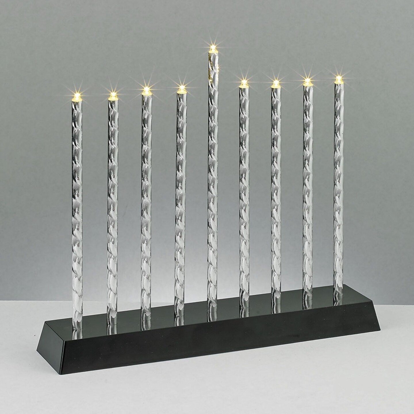 Rite Lite 10" Gray and Silver Battery Operated Diamond Cut LED Hanukkah Menorah