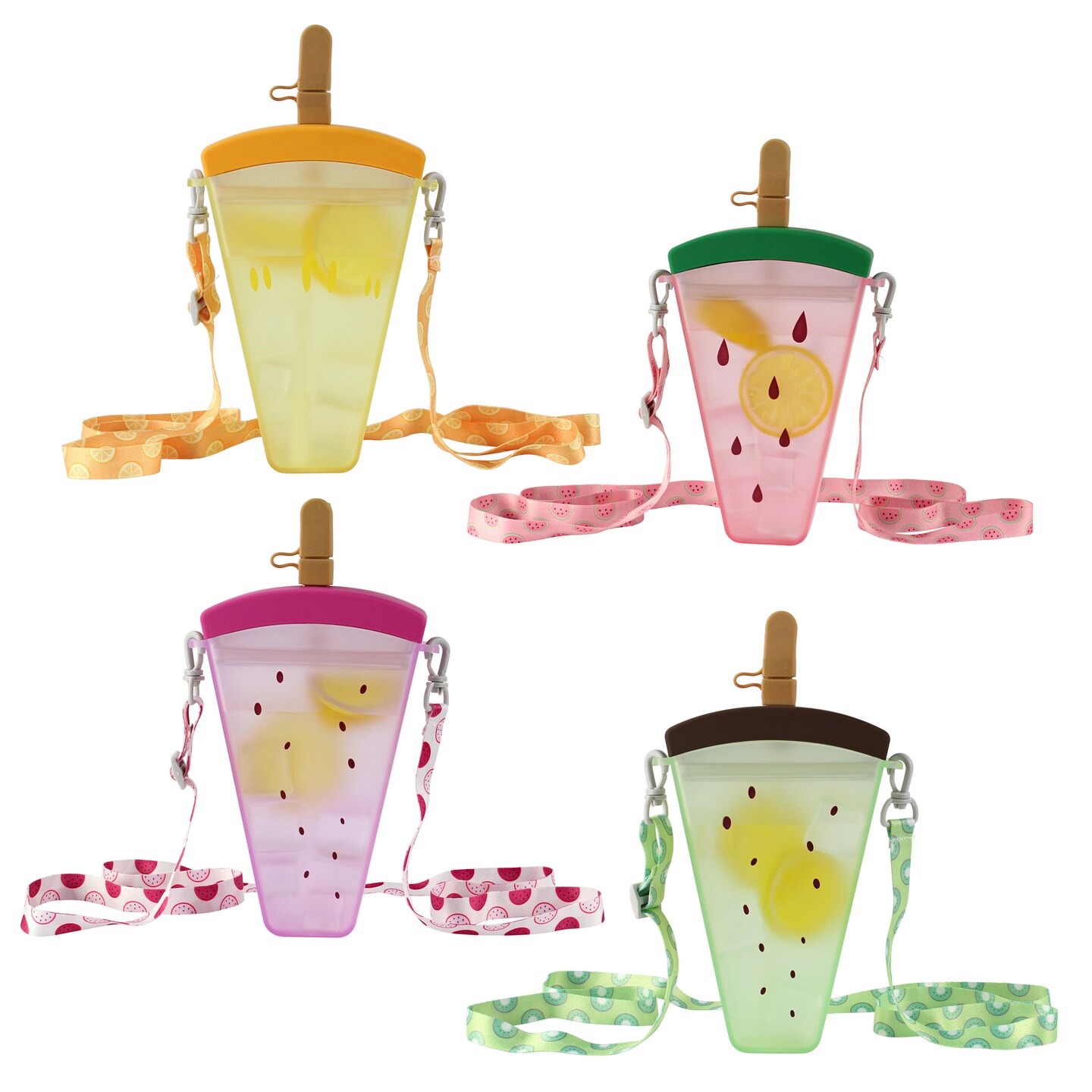 Spec101 Party Favor Cute Water Bottles - 4pk Popsicle Water Bottle with Strap