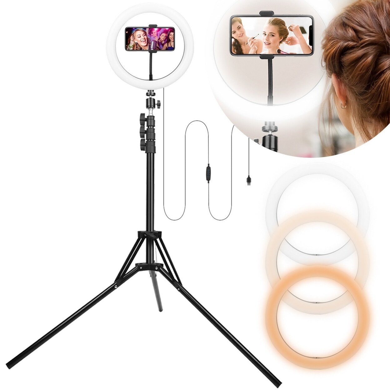 SKUSHOPS 10in LED Selfie Ring Light Dimmable 120 LEDs Makeup Ring Lights with Adjustable Tripod Stand Cell Phone Holder USB