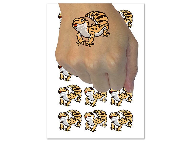 Fat Cute Leopard Gecko Lizard Reptile Temporary Tattoo Water Resistant Fake Body Art Set Collection (1 Sheet)