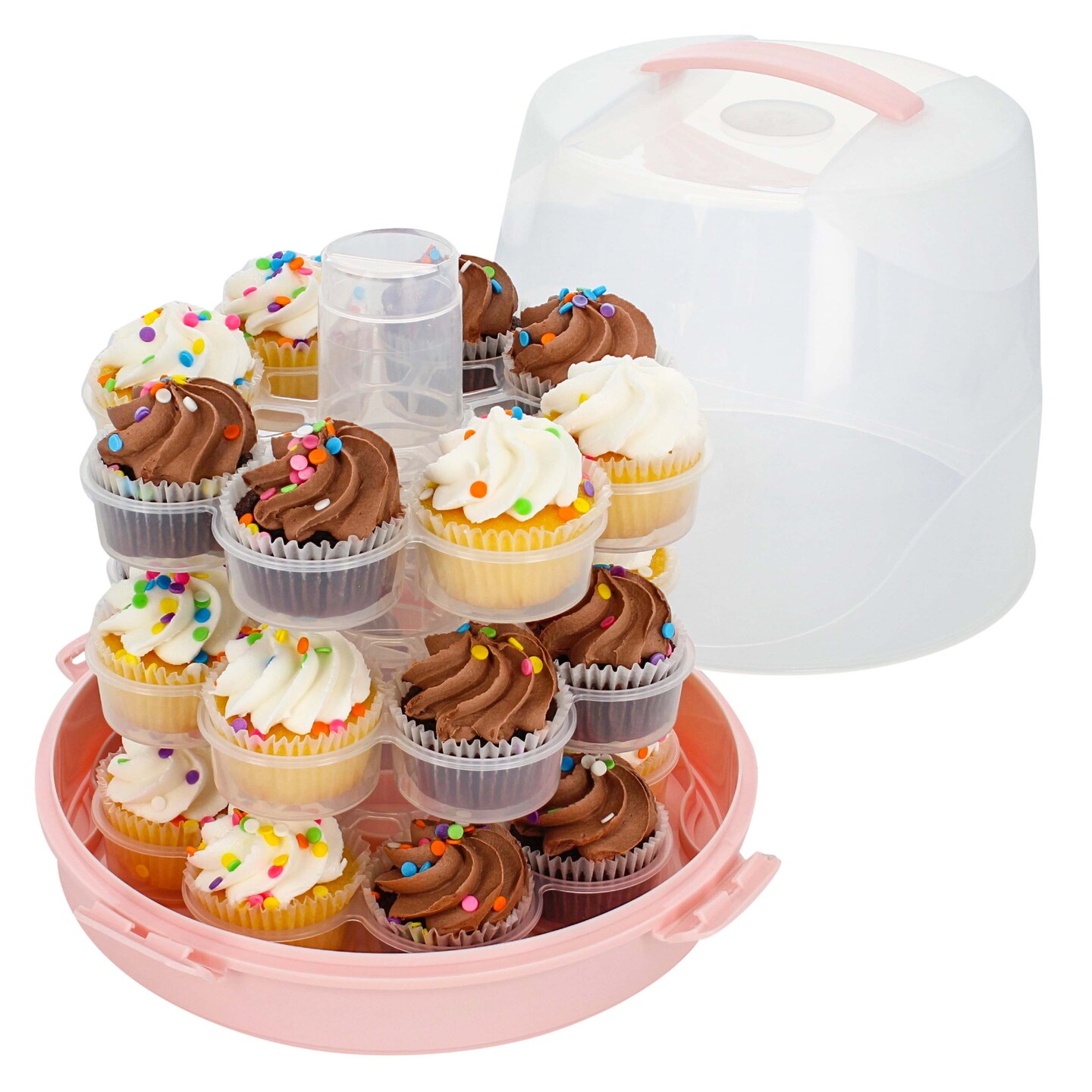 Spec101 Cupcake Holder with Lid - 3-Tiered Covered Cupcake Stand Holds 24 Treats