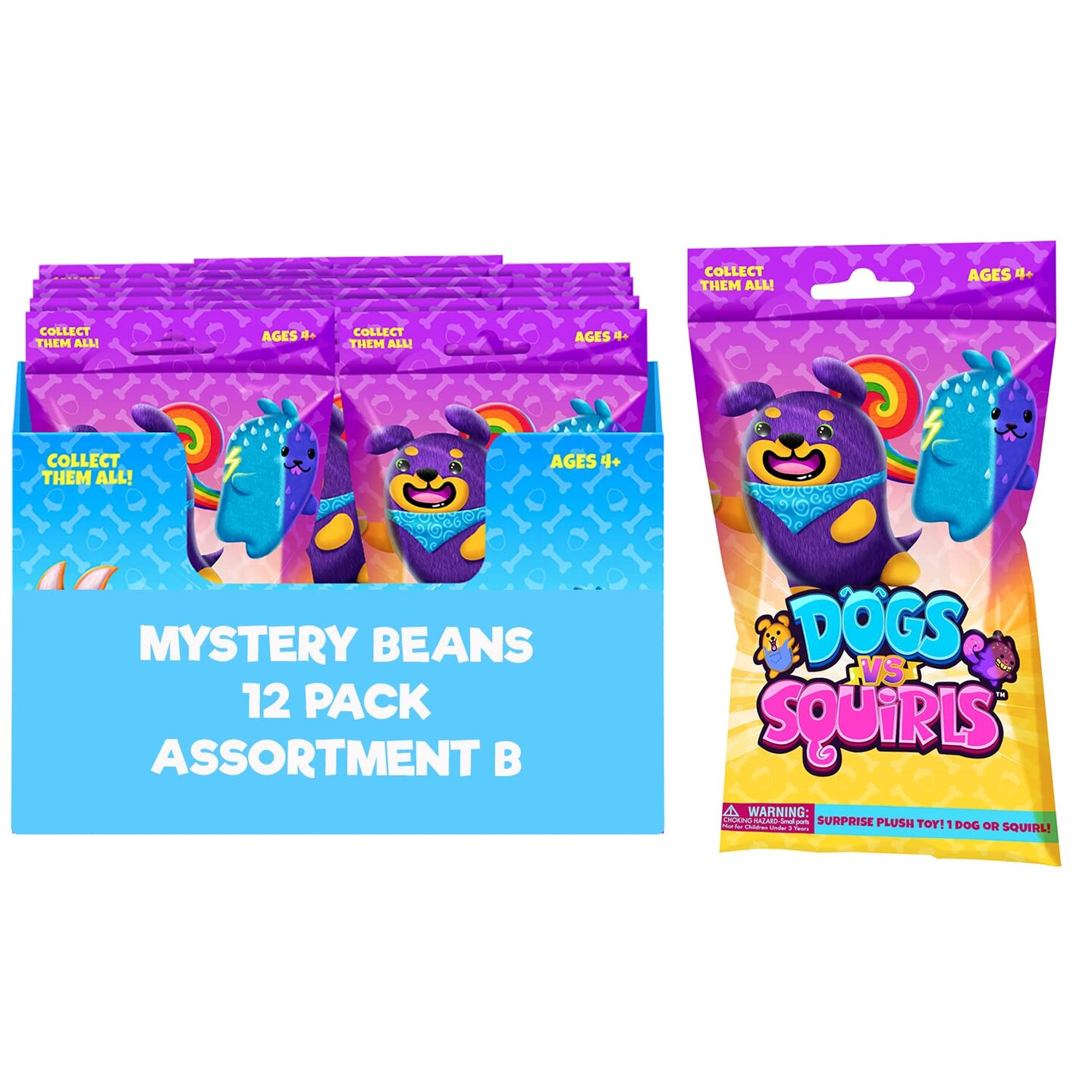 Dogs vs Squirls - Mystery Bag - 12pk Assortment B - 4&#x22; Exclusive Super-Soft &#x26; Bean-Filled Plushies! Collect These as Stocking Stuffers! Great for Kids, Boys, &#x26; Girls!