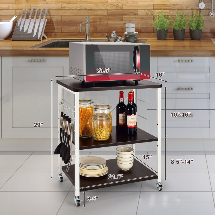 Kitchen Helper Oven Storage Cart 3-Tier Kitchen Baker&#x27;s Rack With Hooks
