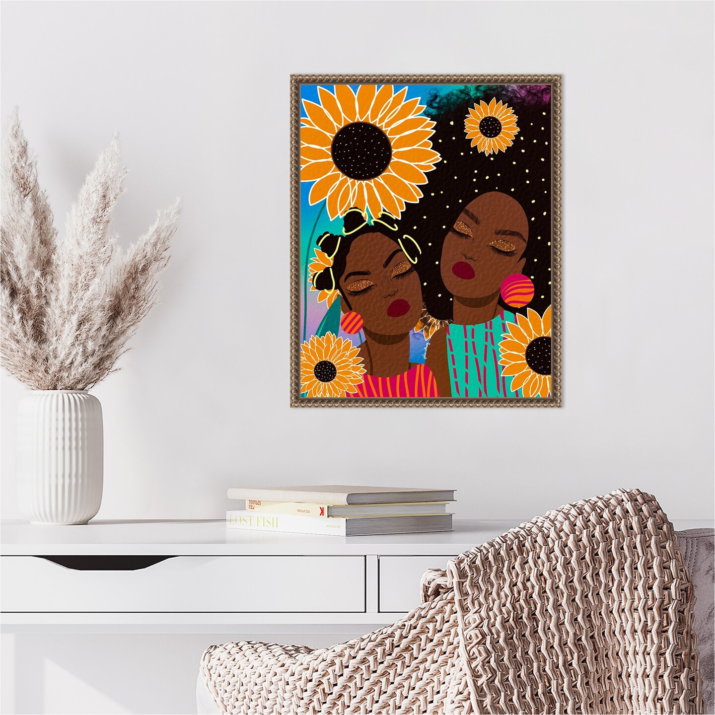 Sunflower Women by Lorintheory Framed Canvas Wall Art