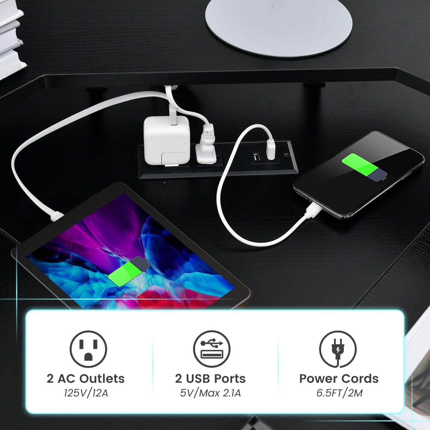 Costway L-shaped Computer Desk with Power Outlet 51" Corner Computer Workstation Rustic Brown/Black