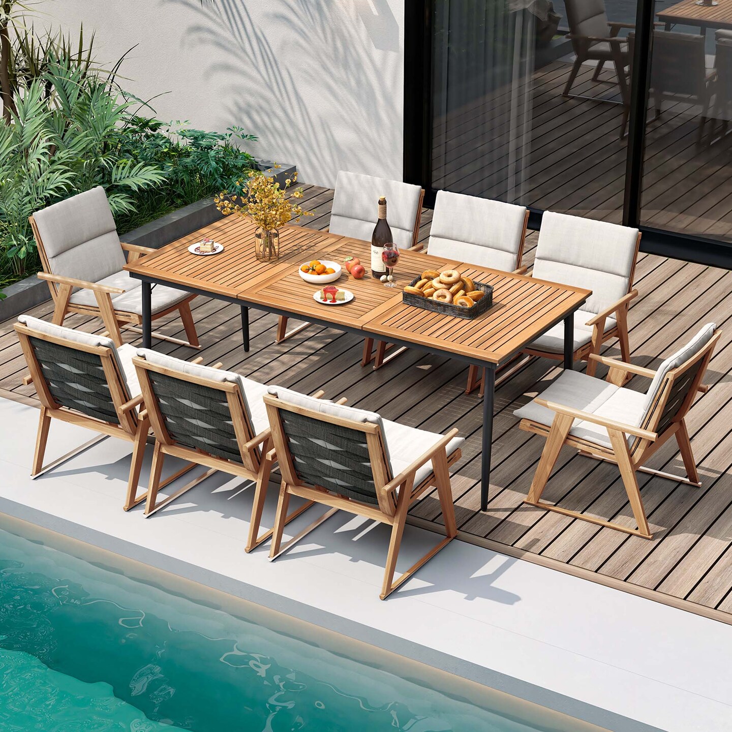 Costway 79&#x22; Outdoor Dining Table for 8 Acacia Wood Patio Table with 1.9&#x22; Umbrella Hole
