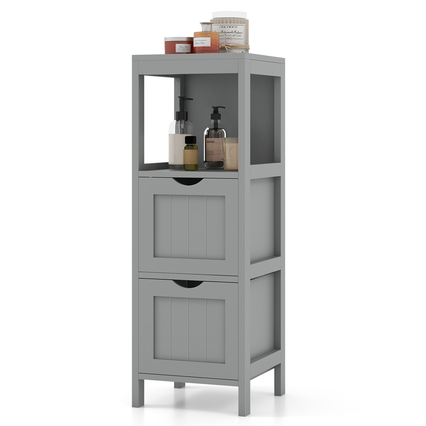 Costway Bathroom Floor Cabinet Freestanding Side Storage Organizer with 2 Removable Drawers Brown/Grey/Black