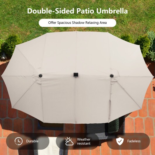15 Ft Solar Led Patio Double-sided Umbrella Market Umbrella With Weight Base