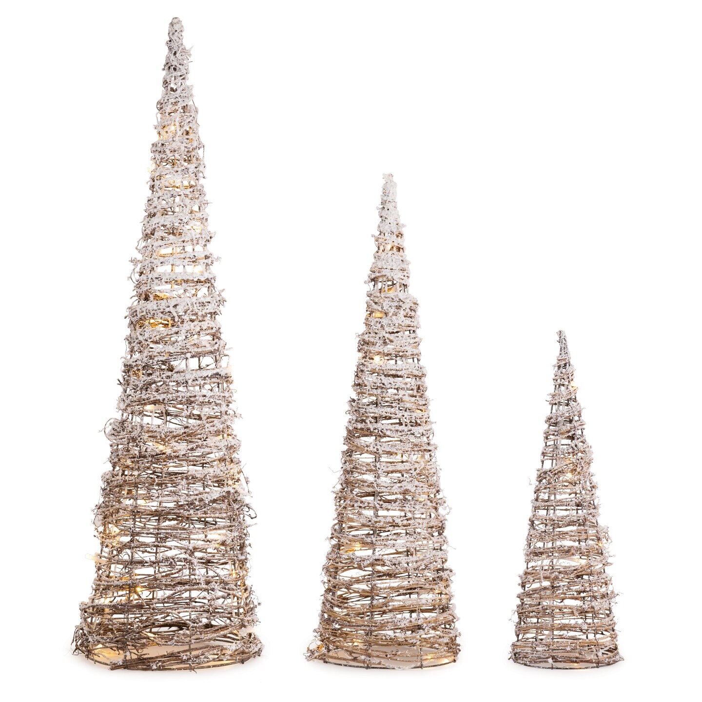 Melrose LED Lighted Twig Cone Tree Christmas Tabletop Decorations - 31.25" - Set of 3