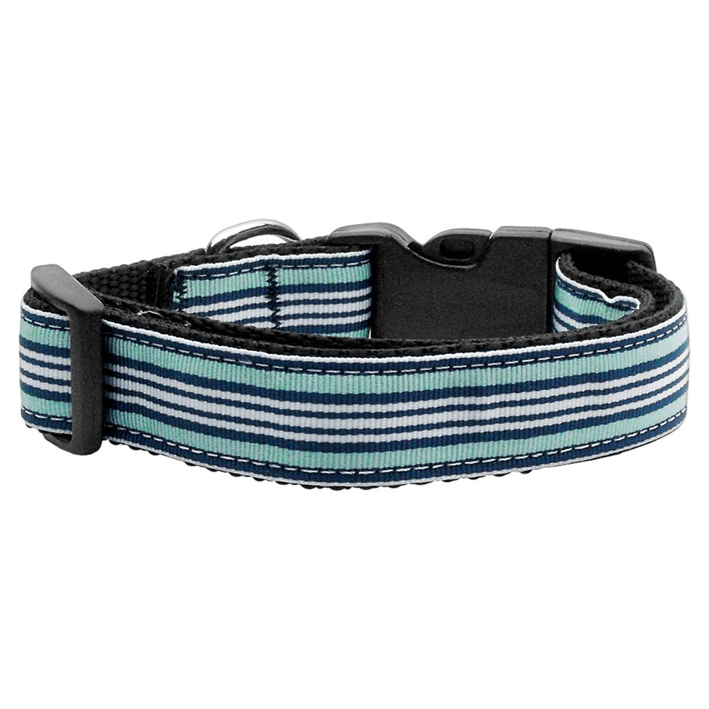 Mirage Pet Products Preppy Stripes Nylon Ribbon Collar Light Blue, White Large