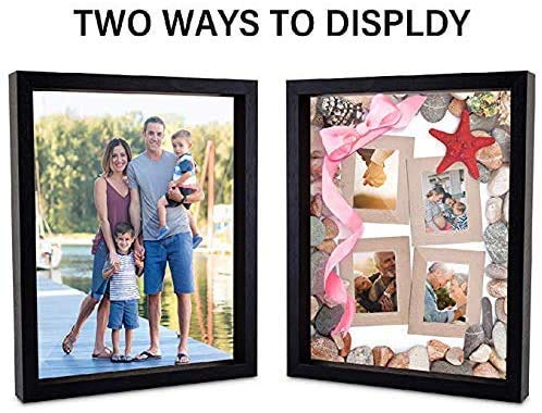 Muzilife Shadow Box Picture Frame with Linen Board Deep Wood Glass Display Case Ready to Hang Memory Box Baby Sports Memorabilia, Pins, Awards, Medals, Wedding, Tickets and Photos (White, 2pcs 8X8)