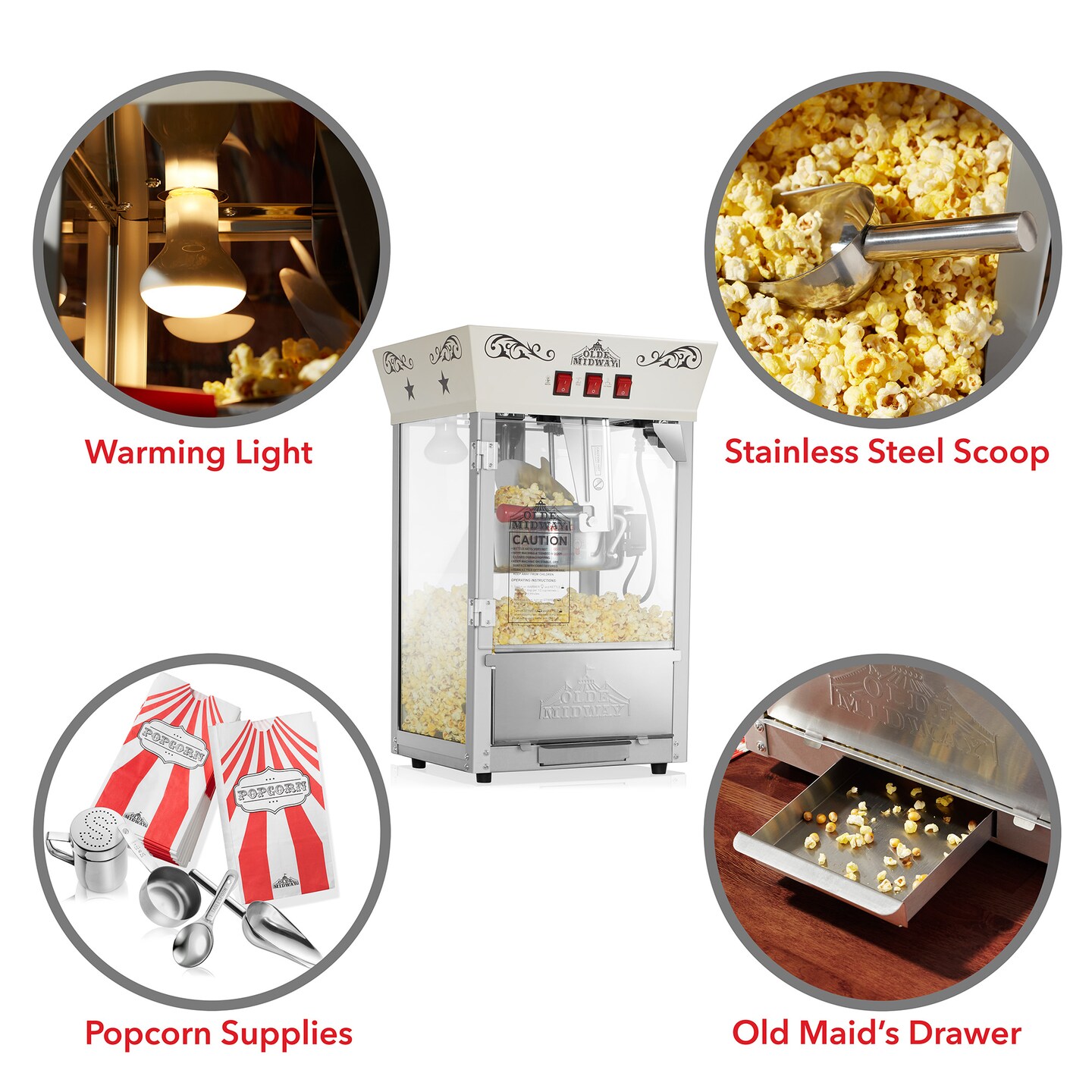 Olde Midway Movie Theater-Style Popcorn Machine Maker with 10-Ounce Kettle, Vintage-Style Countertop Popper