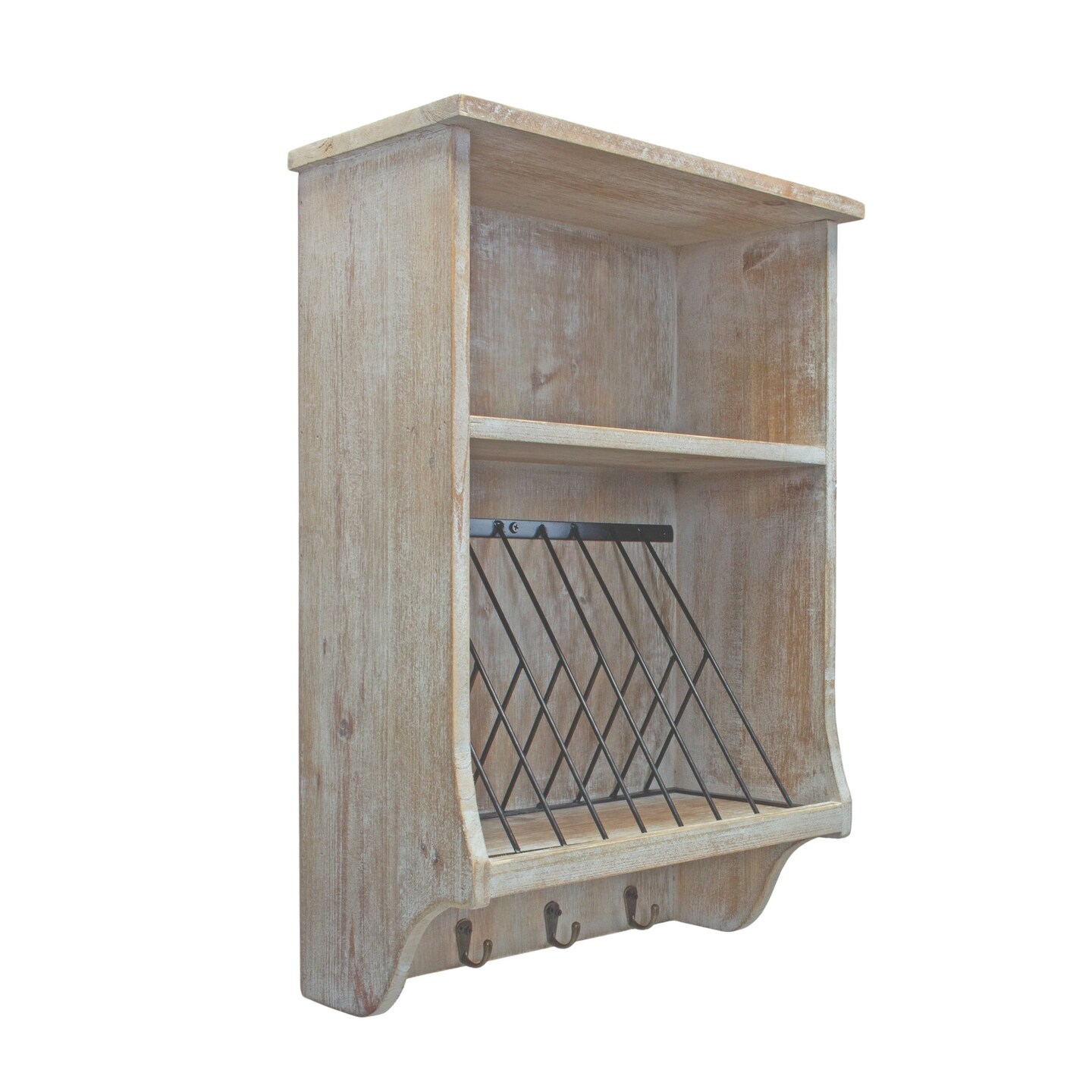 Wood Organizer Shelf with Drawers and Hooks