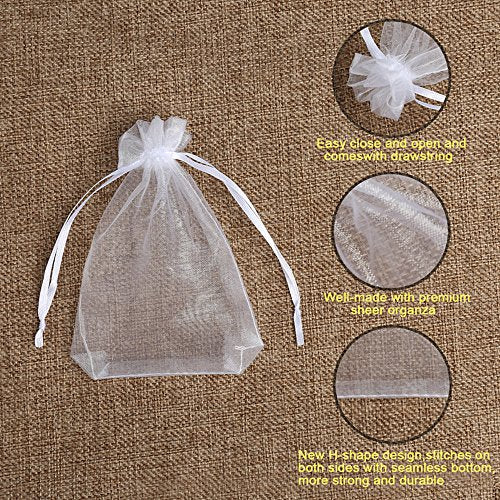 100PCS Premium Sheer Organza Bags, White Wedding Favor Bags, 4x4.72 Jewelry Gift Bags for Party, Jewelry, Christmas, Festival, Bathroom Soaps, Makeup Organza Favor Bags Wrapping Supplie