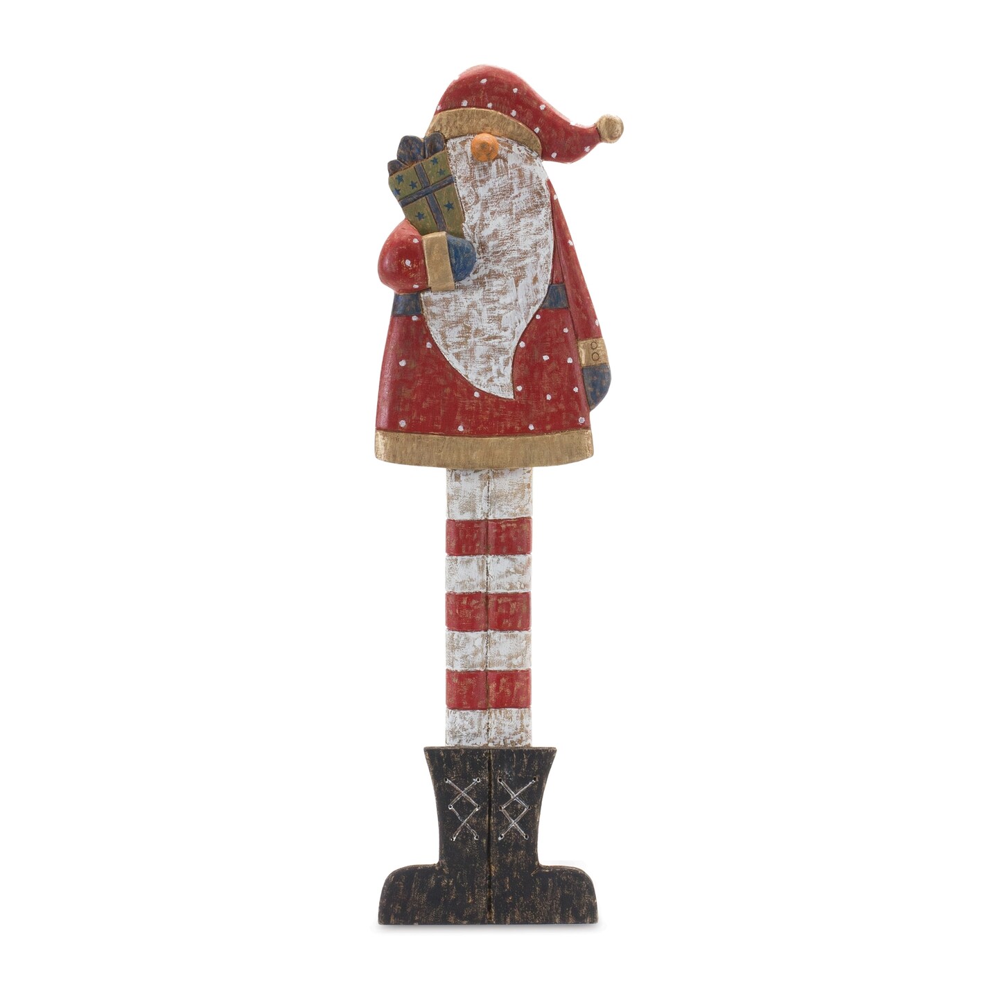 Melrose 30&#x22; Tall Wooden Santa with Present Christmas Tabletop Decoration