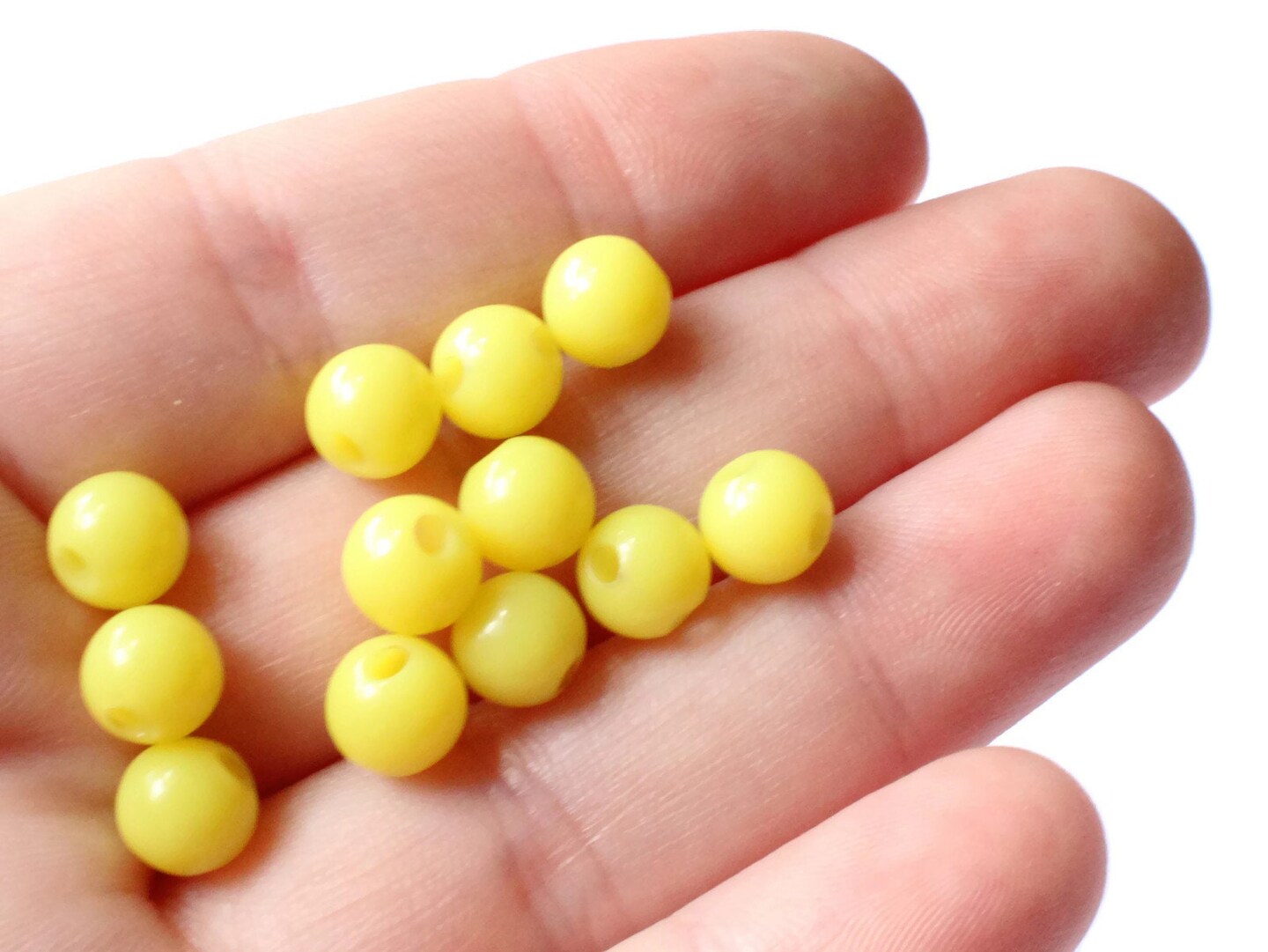 30 7mm 1/4 Inch Opaque Yellow Vintage Lucite Ball Buttons