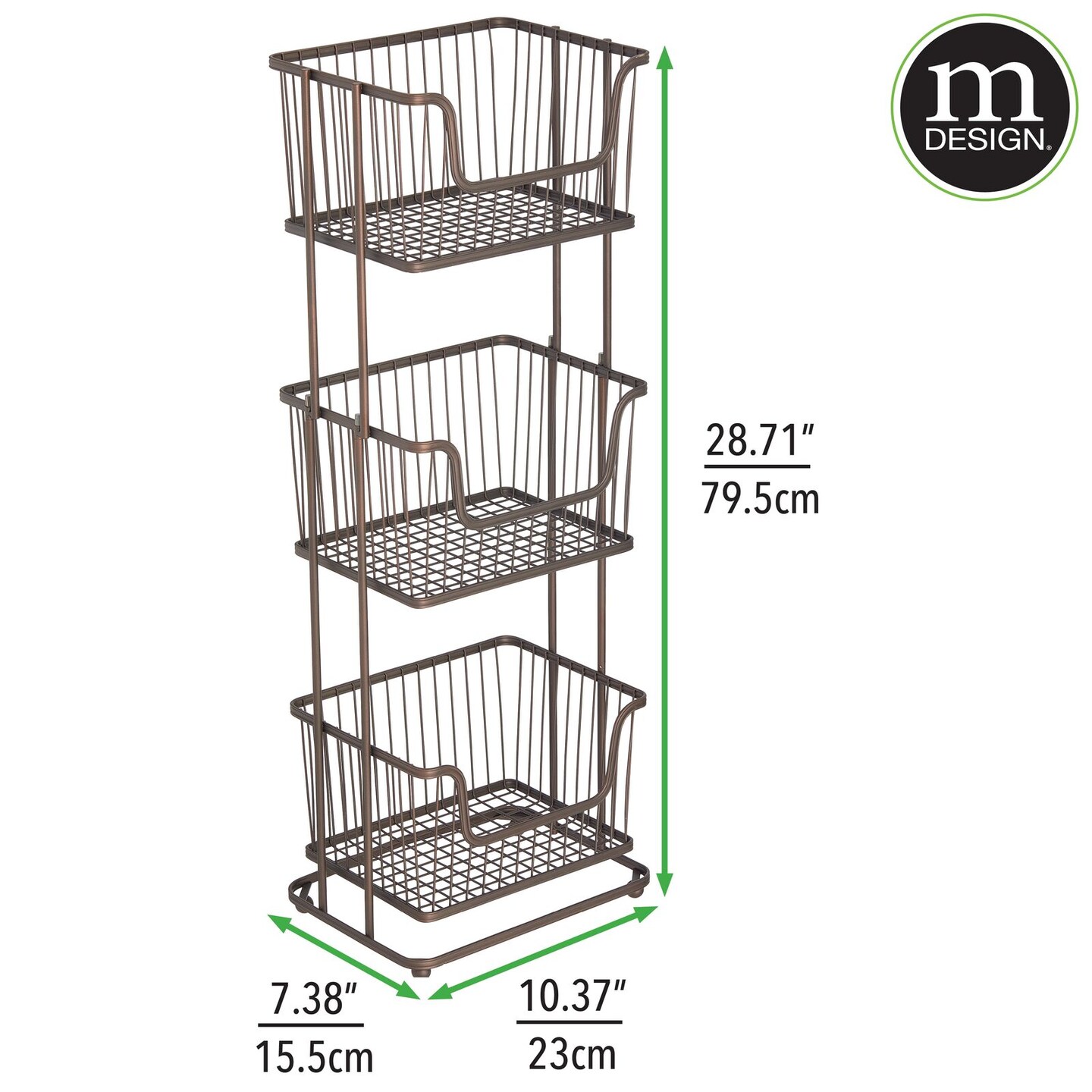 mDesign Tall Standing Bathroom Shelf Holder Rack - 3 Metal Wire Baskets