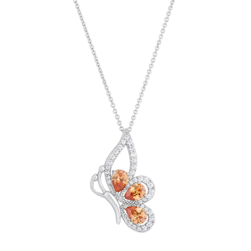 J Goodin   Karen 2.8ct Champagne CZ White Gold Rhoidum Butterfly Drop Necklace