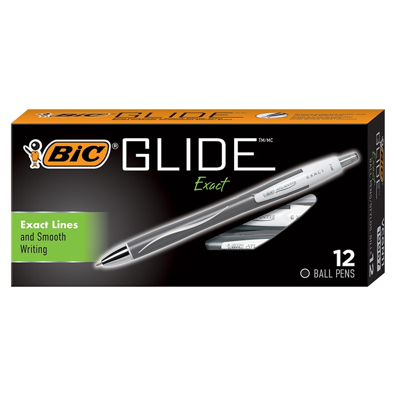 Glide&#x2122; Exact Retractable Ball Point Pen, Fine Point (0.7 mm), Black, 12-Count