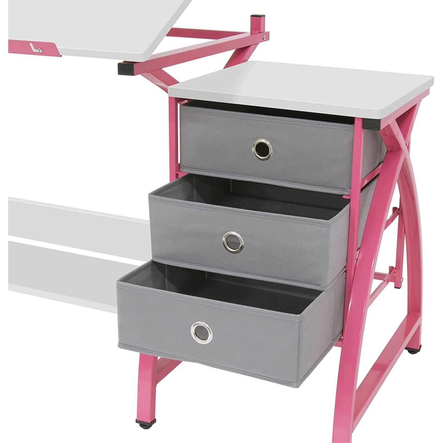 SD STUDIO DESIGNS 2 Piece Venus Craft Table with Angle Adjustable Top and Stool - Pink/White