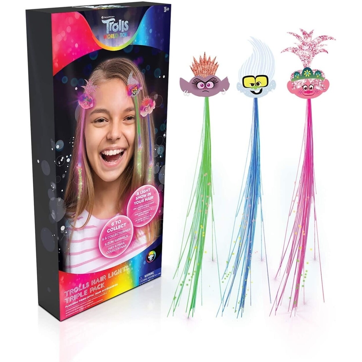 WOW! Stuff Trolls World Tour Hair Lights 3pk Fibre Optic Color ...