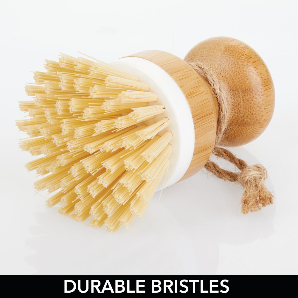 mDesign Bamboo Mini Kitchen Palm Dish Scrubber Brush with Holder