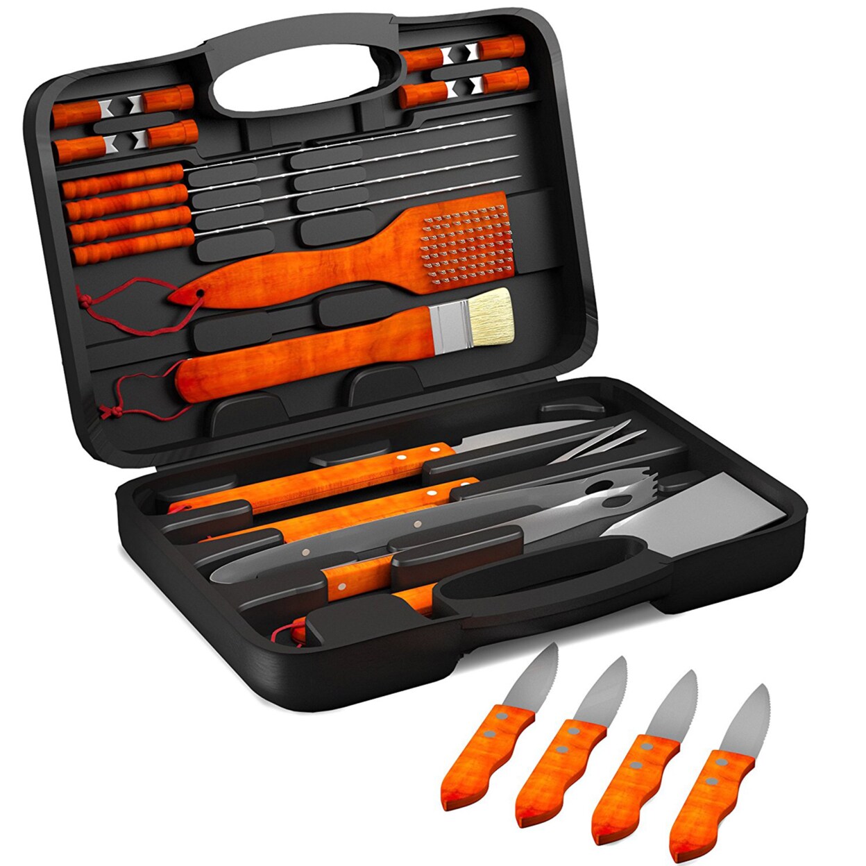 BBQ Tool Set With Case, 4 Piece Stainless Steel Grill Tool Set