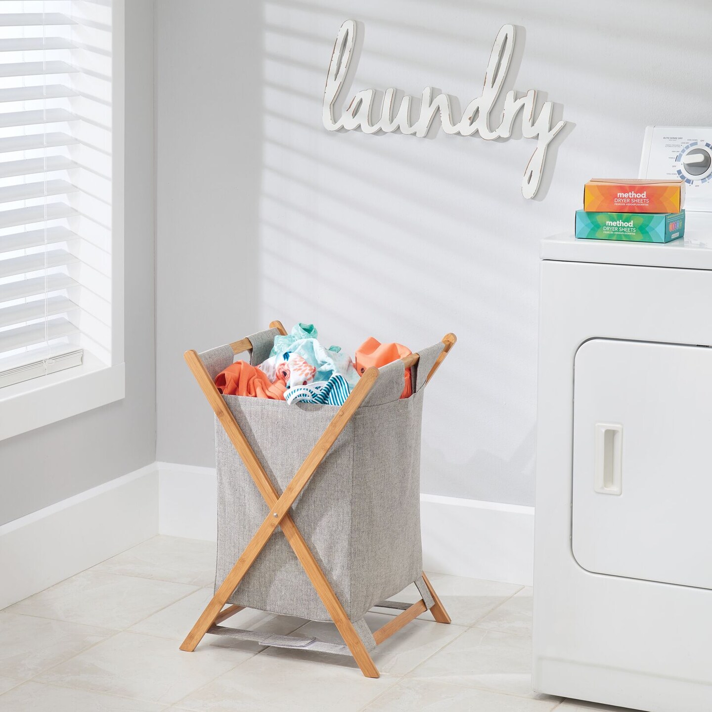 mDesign Bamboo Laundry Hamper, Portable/Collapsible Fabric Bag